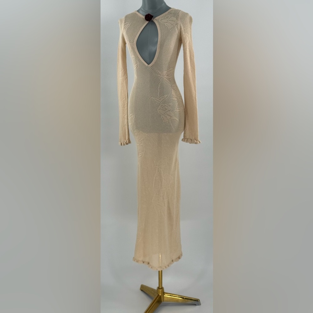 🆕 MIRROR PALAIS 🧿 NWOT Rose Pointelle Crochet Knit Dress, Soft Beige - Sz XS - Picture 6 of 16